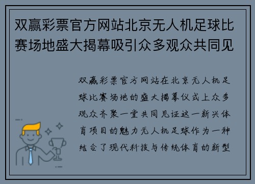 双赢彩票官方网站北京无人机足球比赛场地盛大揭幕吸引众多观众共同见证新兴体育项目的魅力