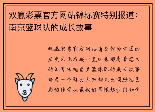 双赢彩票官方网站锦标赛特别报道：南京篮球队的成长故事